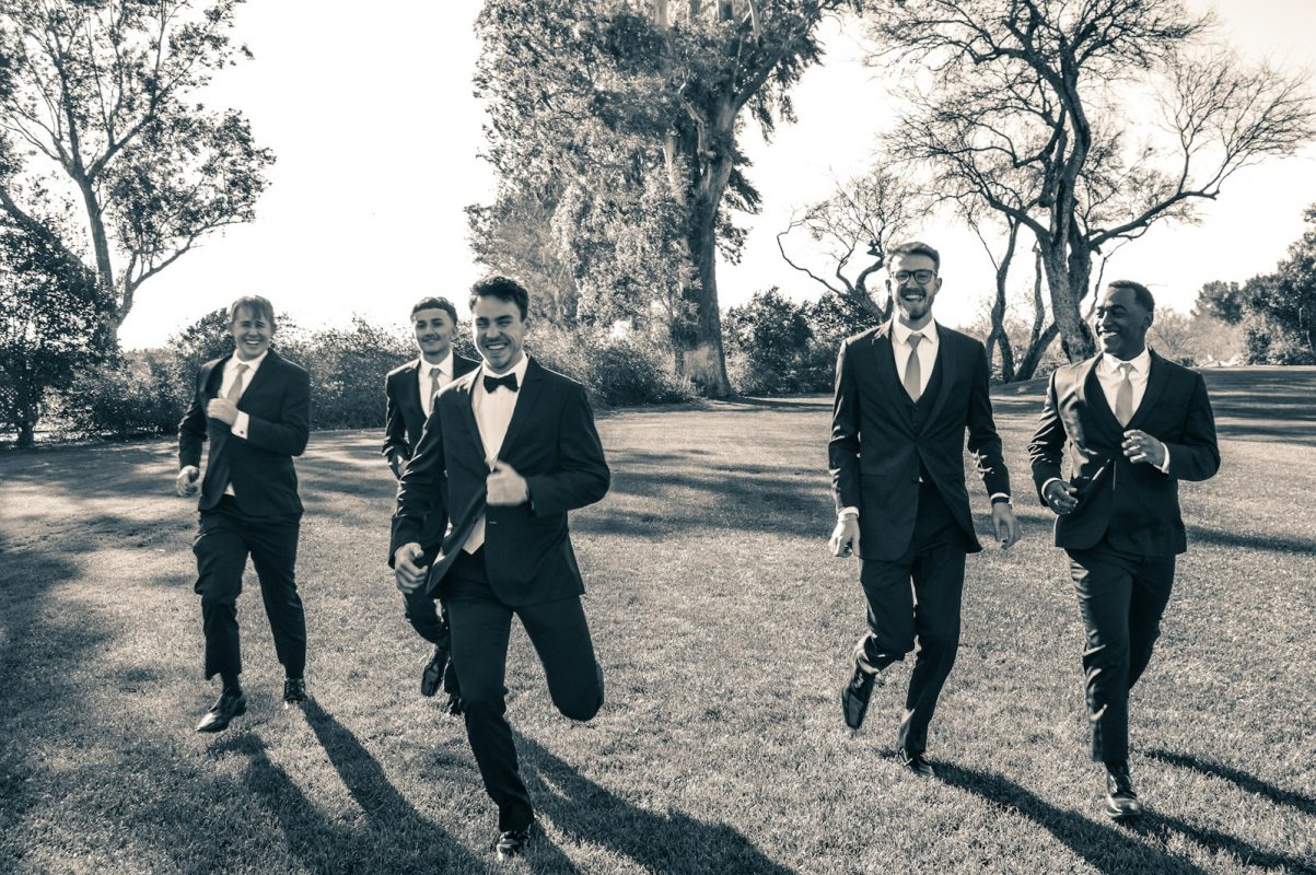Groomsmen running